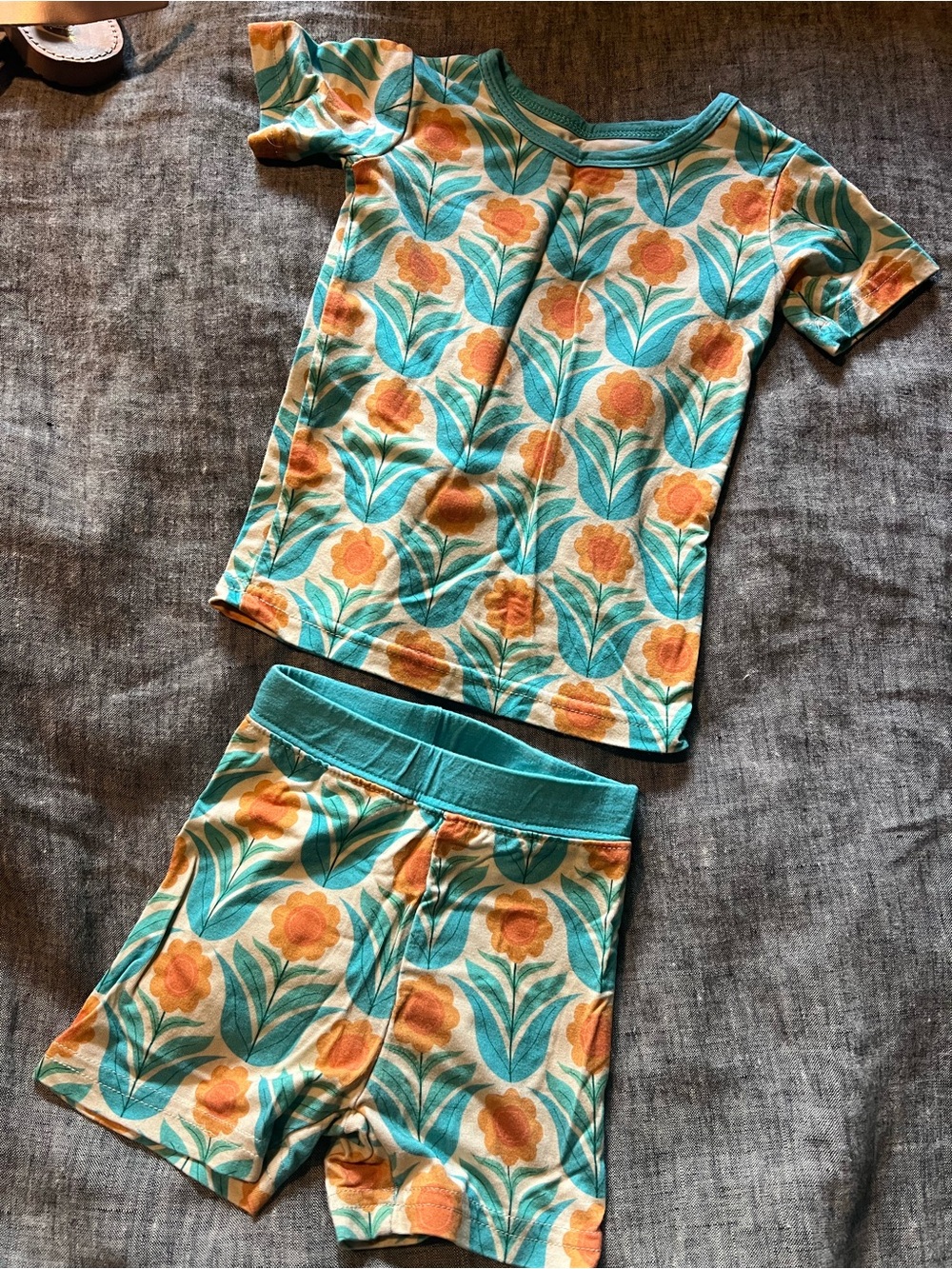 Kids Floral Short Sleeve Pajama Set — Teal & Orange